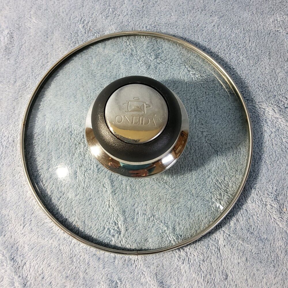 Oneida Replacement Tempered Glass Lid 6.25" Stainless Steel Rim Black Handle